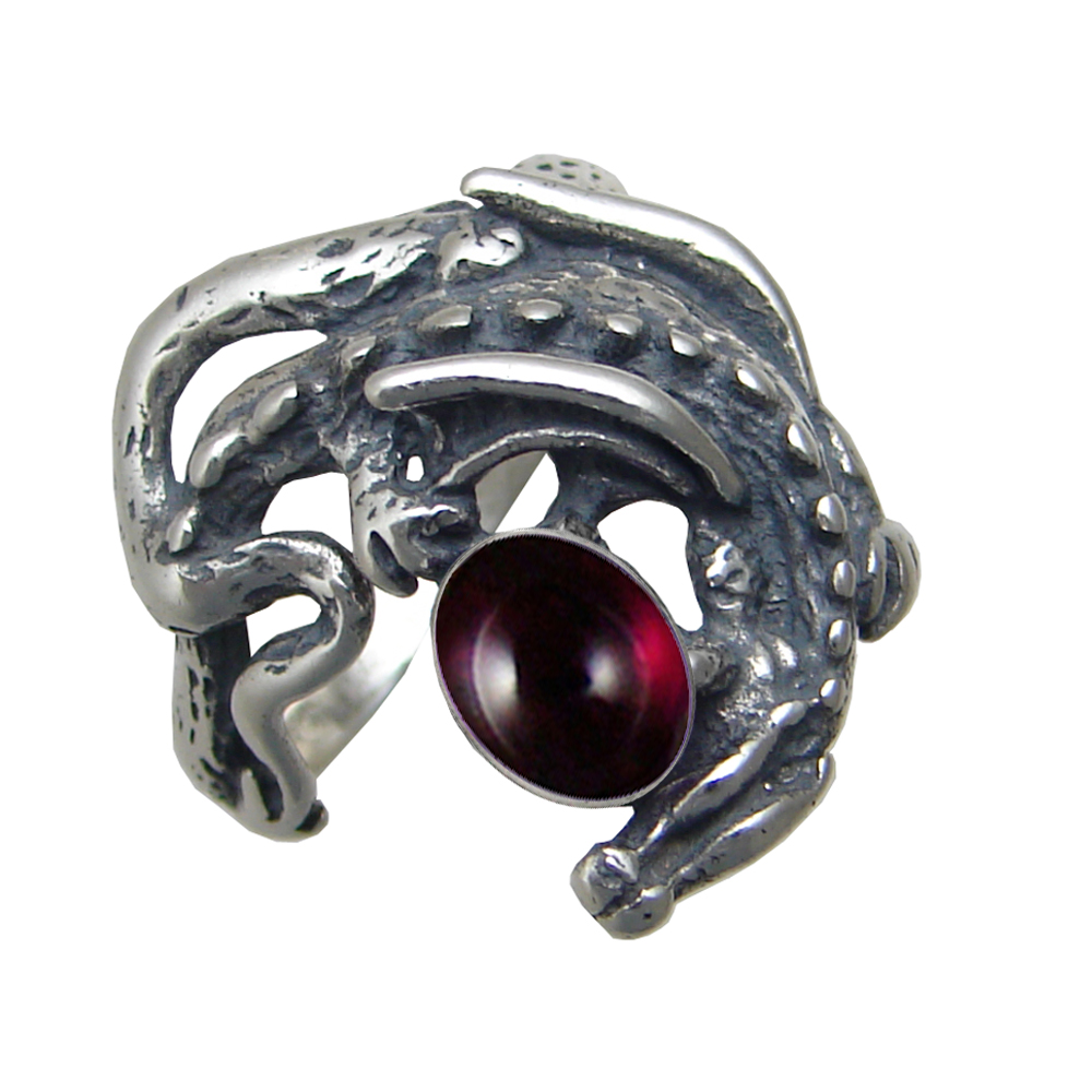 Sterling Silver Dragon of Protection Ring With Garnet Size 9